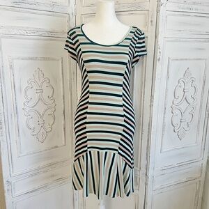 Bebe Stretch Jersey Cotton Striped Midi Dress